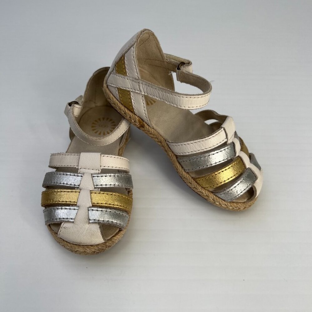 Ugg Shoe Girl 8 Toddler Josiah Espadrille Ankle Strap Gold Silver Metallic Ex